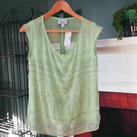 Dress Barn Tops - Pastel/lime green beaded sleeveless dress shirt